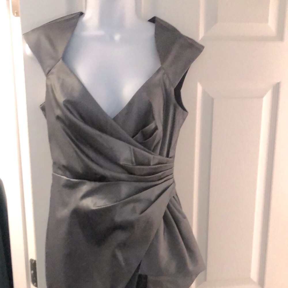 Maggie London Gray Asymmetrical Wrap Peplum Cocktail Dress